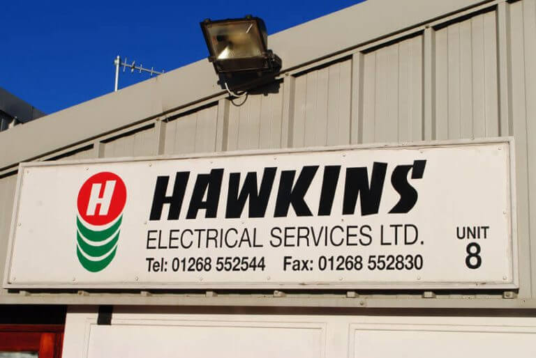Hawkins electrical services Basildon shop sign Hawkins Electrical