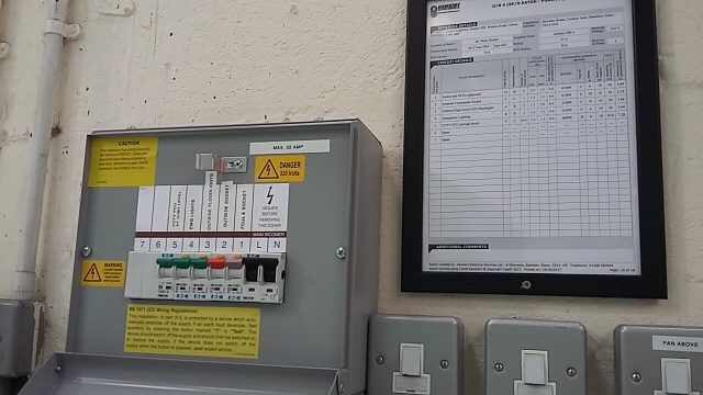 Electrical contractor inspects fuse box