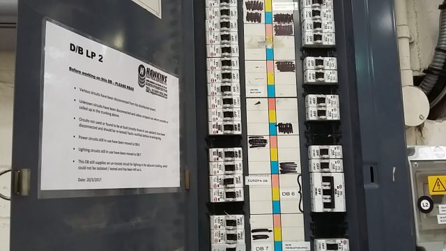 Hawkins electrical contractors badge in fuse box